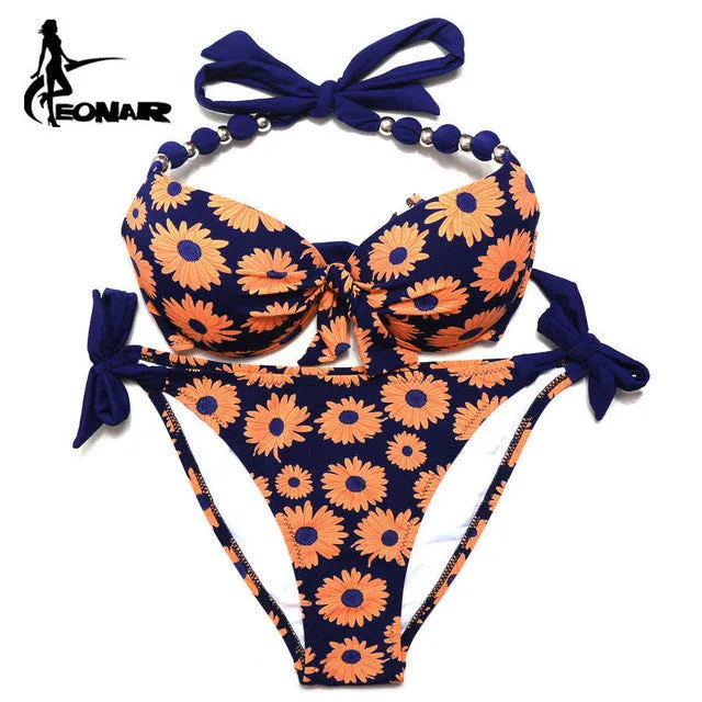 EONAR Floral Print Push Up Bikini Two Piece Set