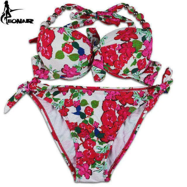 EONAR Floral Print Push Up Bikini Two Piece Set