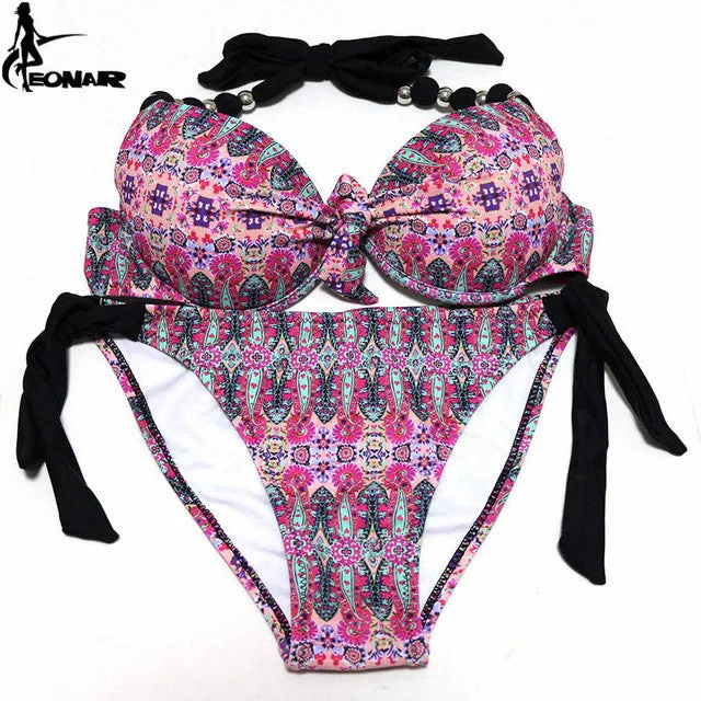 EONAR Floral Print Push Up Bikini Two Piece Set