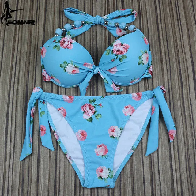 EONAR Floral Print Push Up Bikini Two Piece Set
