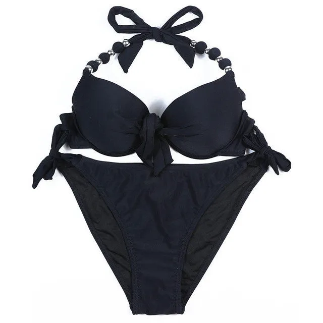 EONAR Floral Print Push Up Bikini Two Piece Set