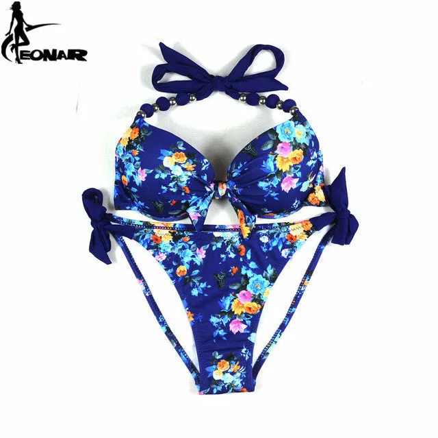 EONAR Floral Print Push Up Bikini Two Piece Set