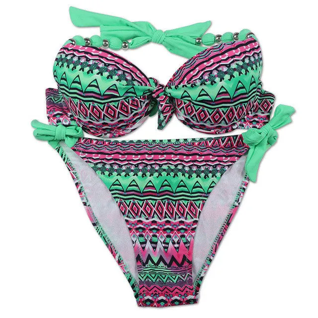 EONAR Floral Print Push Up Bikini Two Piece Set