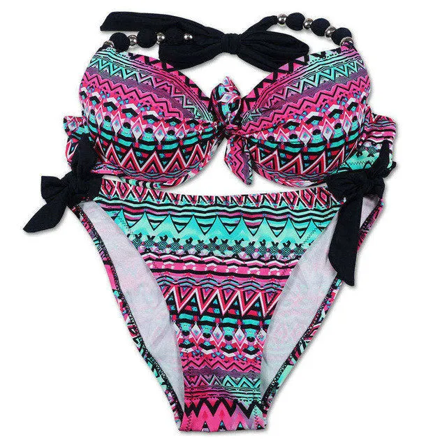 EONAR Floral Print Push Up Bikini Two Piece Set