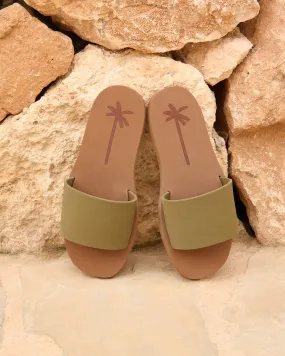 Eva Slides|Swim Sandals - O02ES - Honolulu Kaki Green Cuero