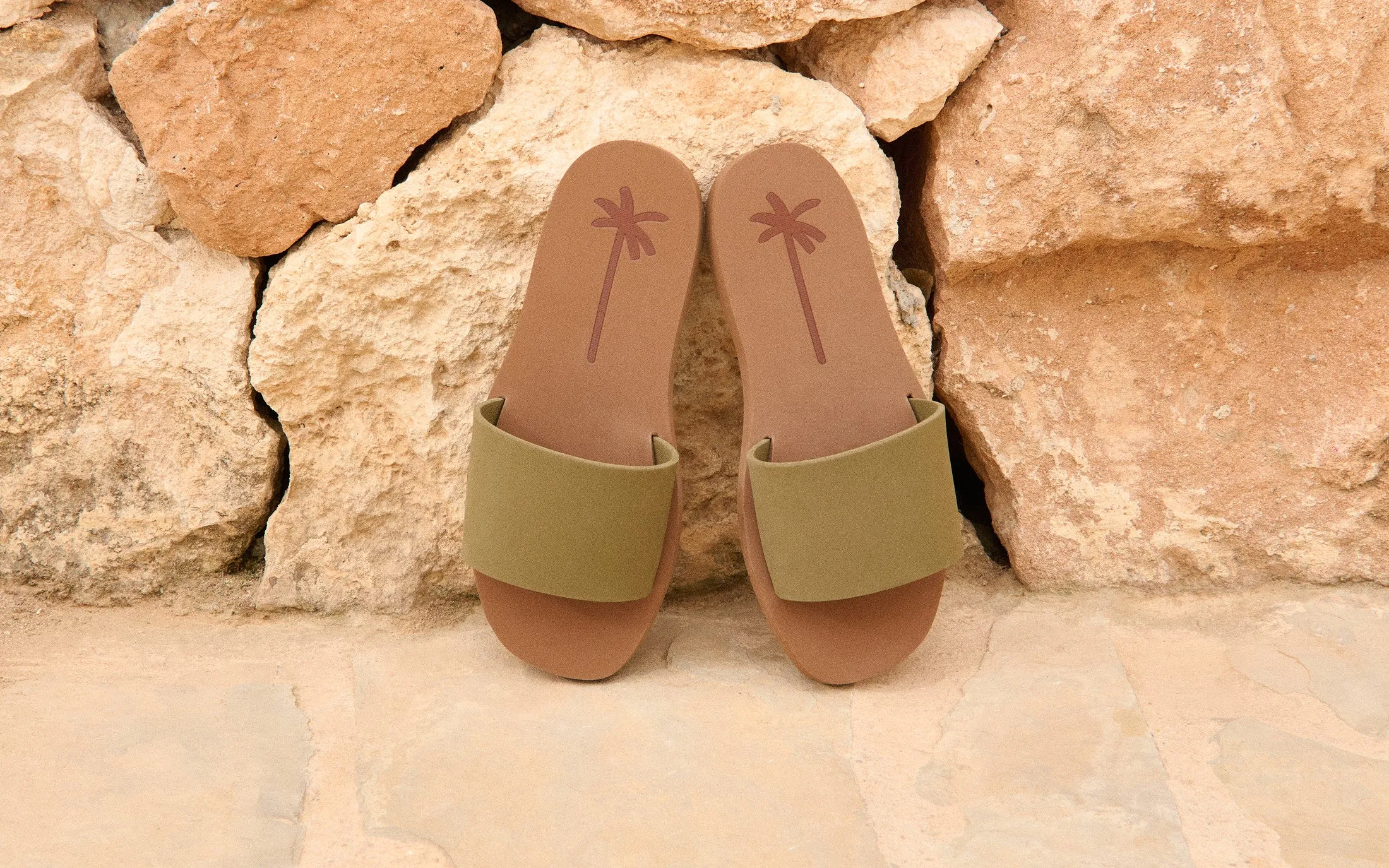 Eva Slides|Swim Sandals - O02ES - Honolulu Kaki Green Cuero