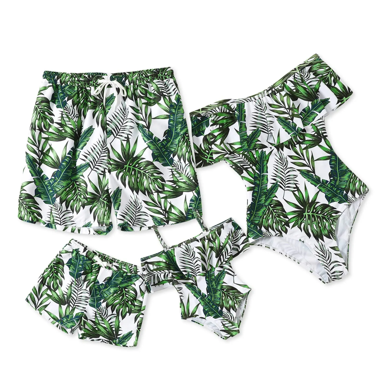 Family Matching One Piece Plant Printed Swimsuits