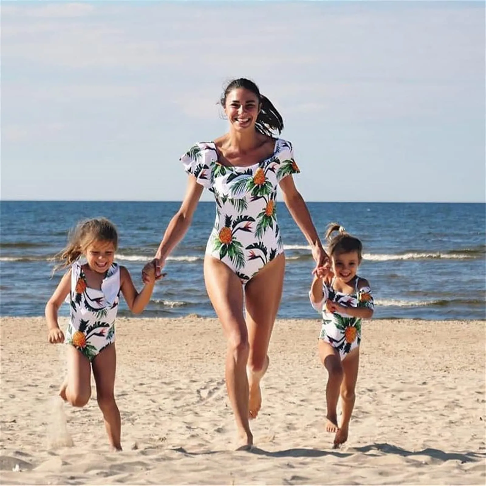 Family Matching One Piece Plant Printed Swimsuits