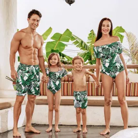 Family Matching One Piece Plant Printed Swimsuits