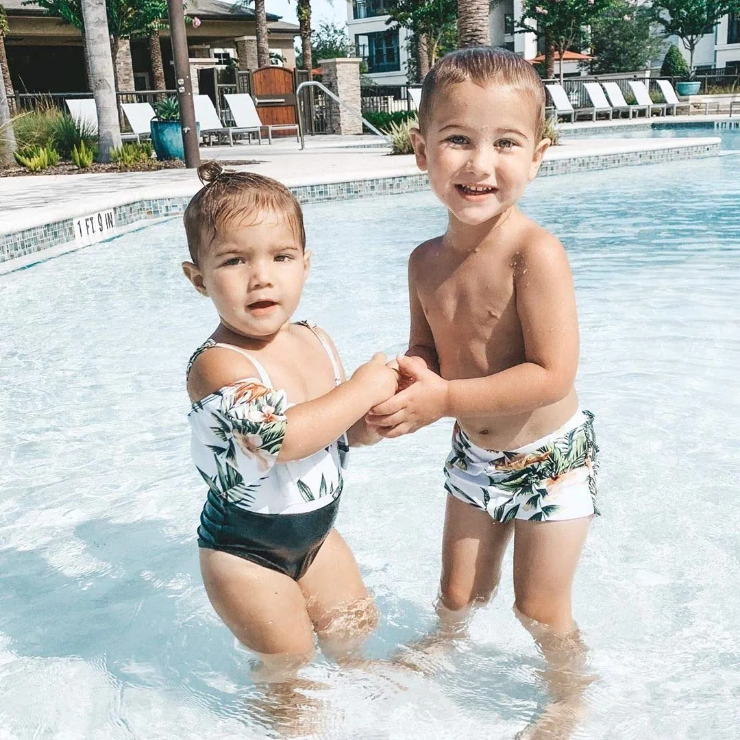 Family Matching One Piece Plant Printed Swimsuits