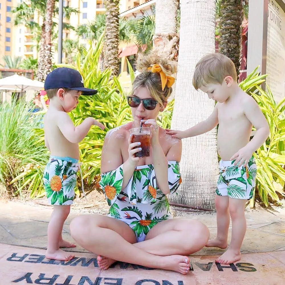 Family Matching One Piece Plant Printed Swimsuits