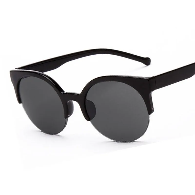 Fashion Alloy Hinge Summer Style Vintage Cat Eye Sunglasses Stylish Women Eyewear Semi-Rimless Sun Glasses Men Round Glasses