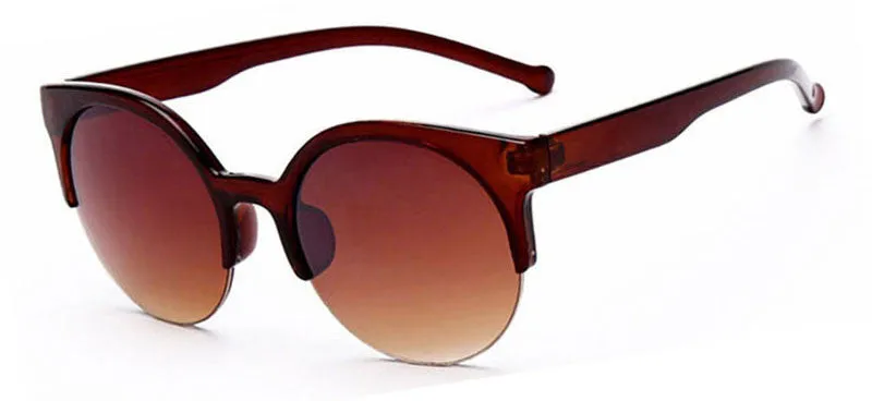 Fashion Alloy Hinge Summer Style Vintage Cat Eye Sunglasses Stylish Women Eyewear Semi-Rimless Sun Glasses Men Round Glasses