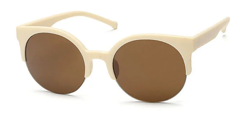 Fashion Alloy Hinge Summer Style Vintage Cat Eye Sunglasses Stylish Women Eyewear Semi-Rimless Sun Glasses Men Round Glasses