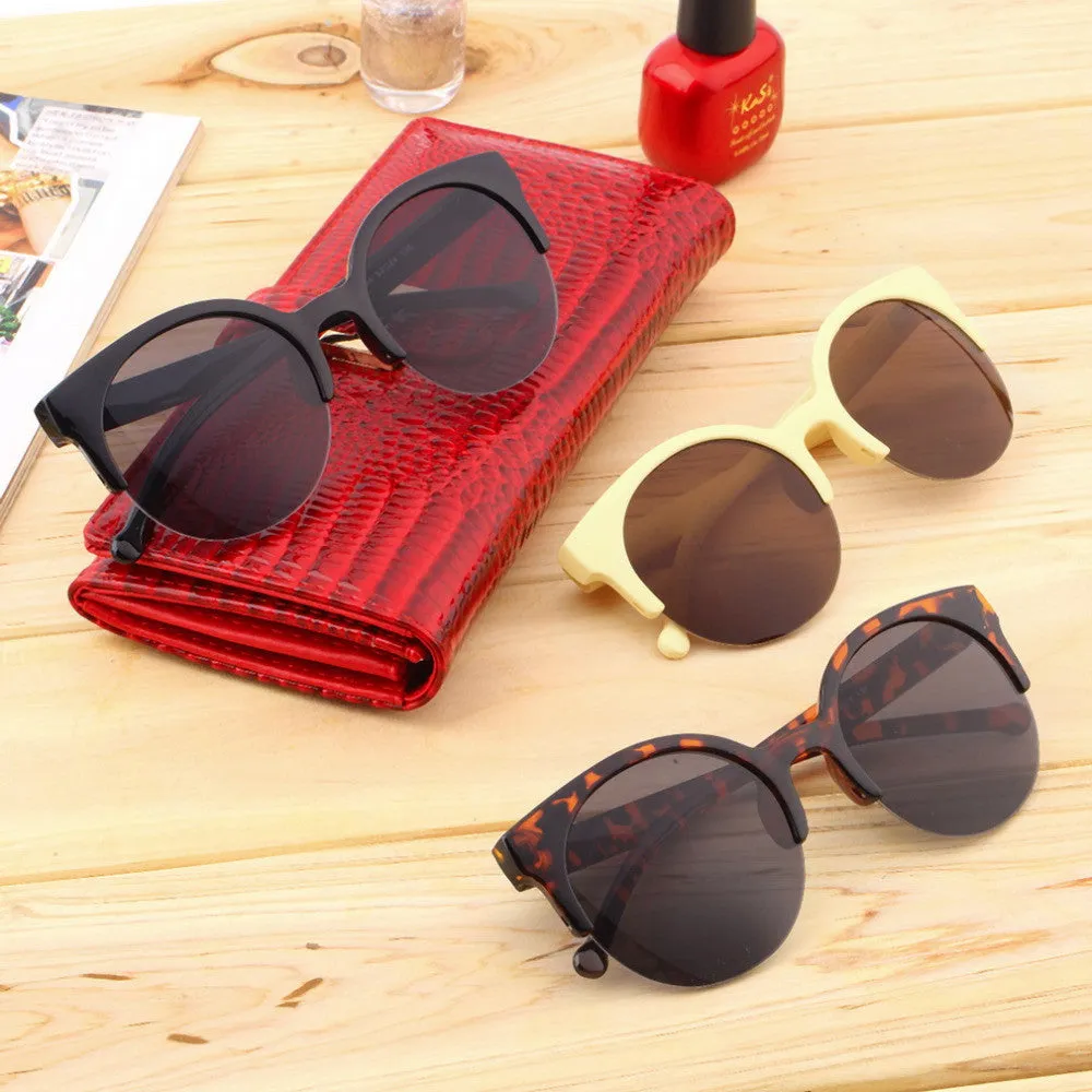 Fashion Retro Designer Super Round Circle Glasses Cat Eye Semi-Rimless Sunglasses Glasses Goggles oculos de sol