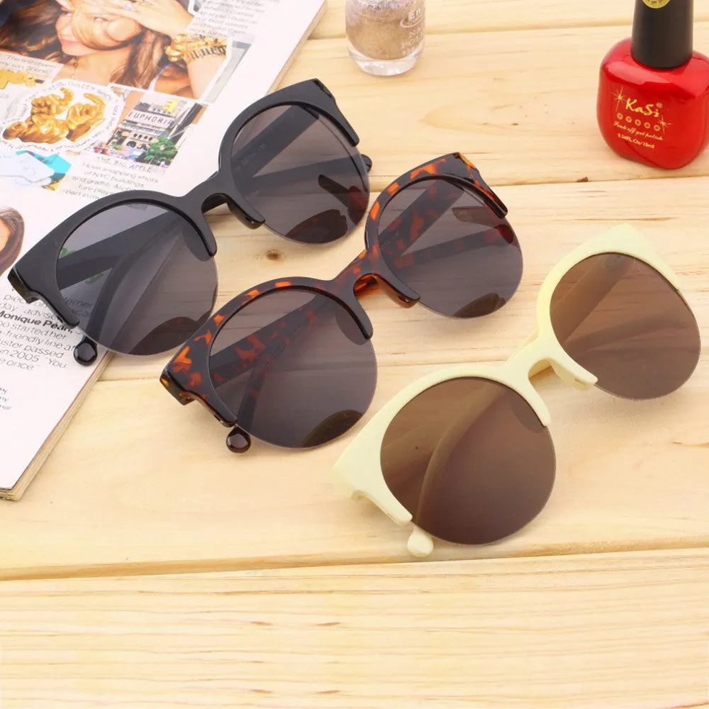 Fashion Retro Designer Super Round Circle Glasses Cat Eye Semi-Rimless Sunglasses Glasses Goggles oculos de sol