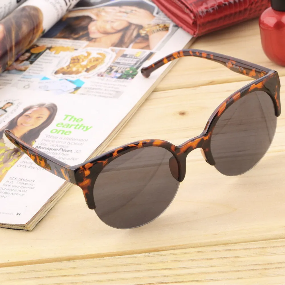 Fashion Retro Designer Super Round Circle Glasses Cat Eye Semi-Rimless Sunglasses Glasses Goggles oculos de sol