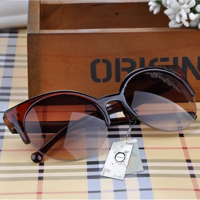 Fashion Retro Designer Super Round Circle Glasses Cat Eye Semi-Rimless Sunglasses Glasses Goggles