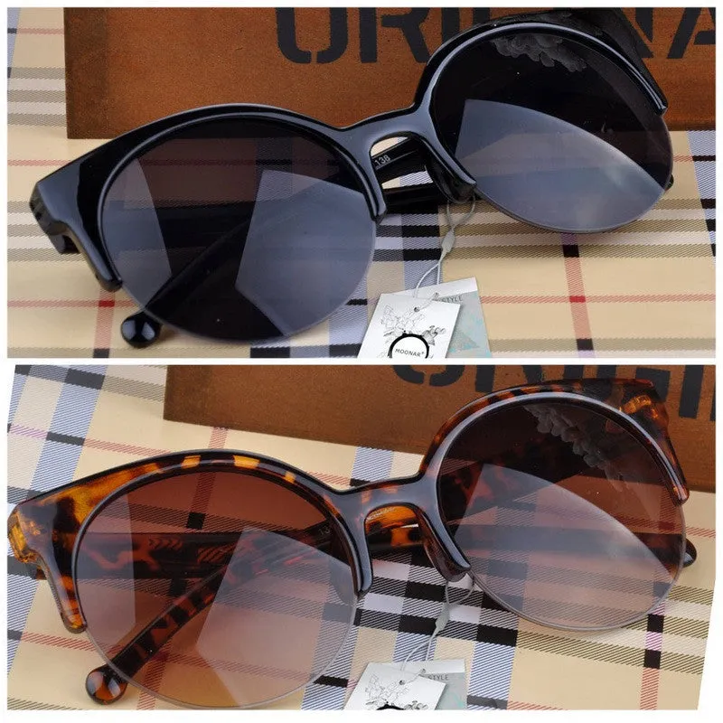 Fashion Retro Designer Super Round Circle Glasses Cat Eye Semi-Rimless Sunglasses Glasses Goggles