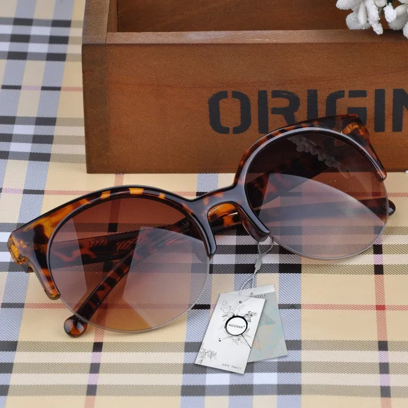 Fashion Retro Designer Super Round Circle Glasses Cat Eye Semi-Rimless Sunglasses Glasses Goggles
