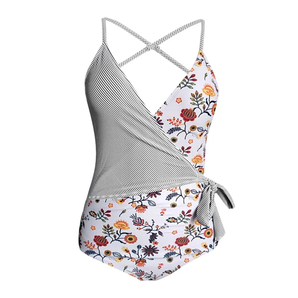 Fashion Women One Piece Swimsuit Beachwear Patchwork Swimwear