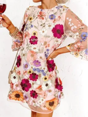 Flaura - Robe courte hipster à fleurs en trois dimensions