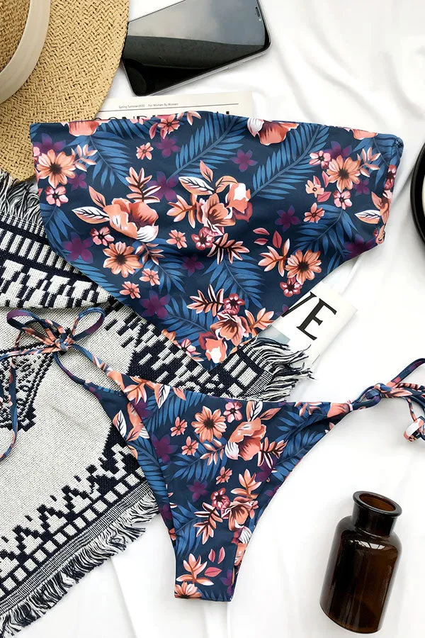 Floral Print Bandeau Feminine Beach Bikini