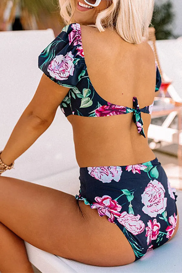 Floral Print Bright Ruffle Bikini