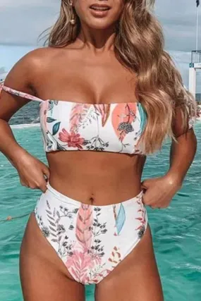 Floral Print Elegant Lace-Up High Waist Bikini