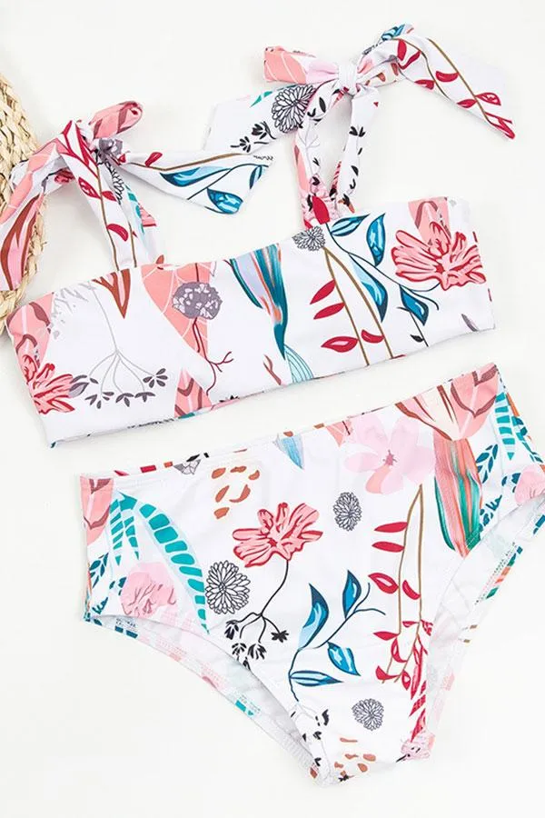 Floral Print Elegant Lace-Up High Waist Bikini