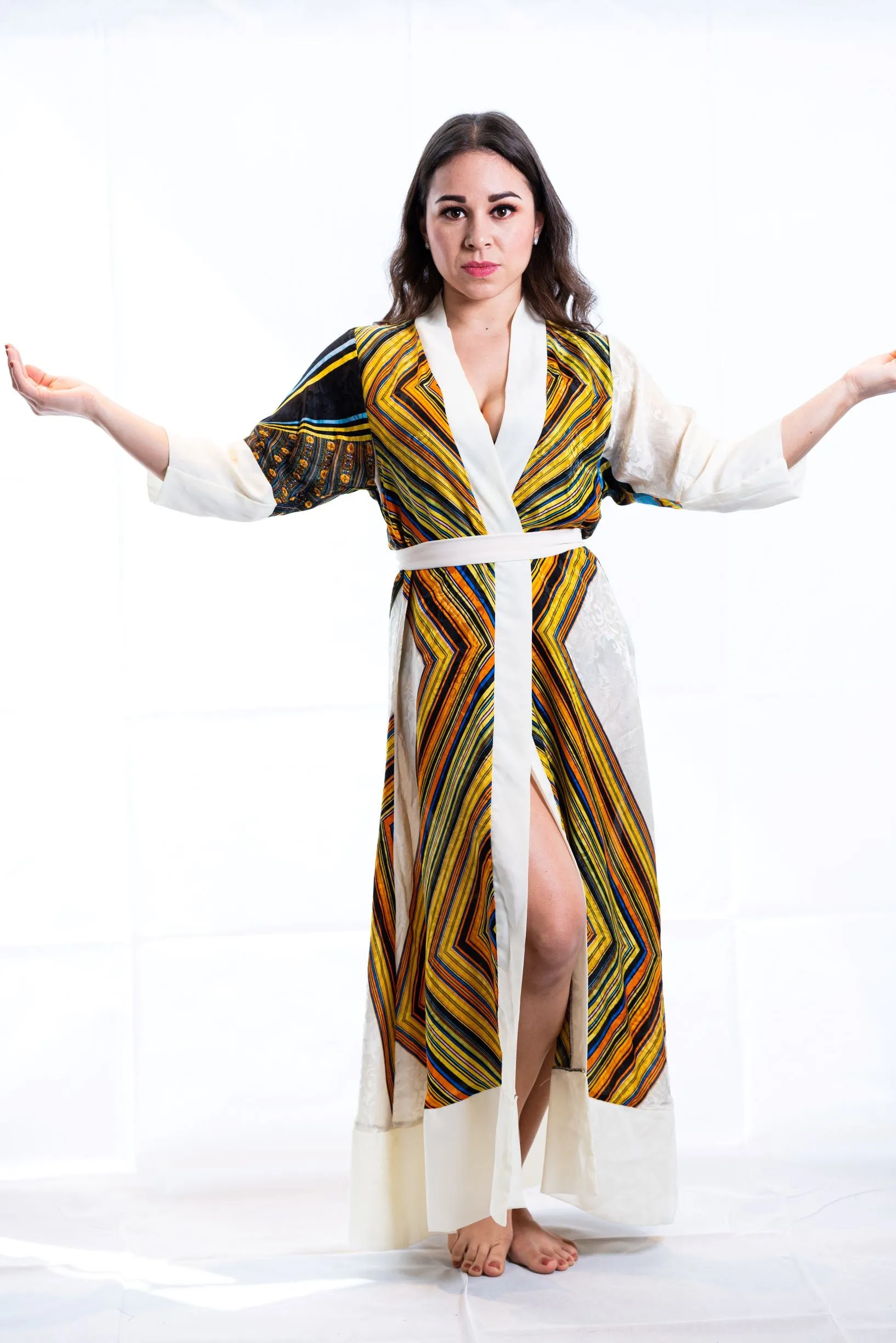 Gianni Yellow Blue Silk kimono robe