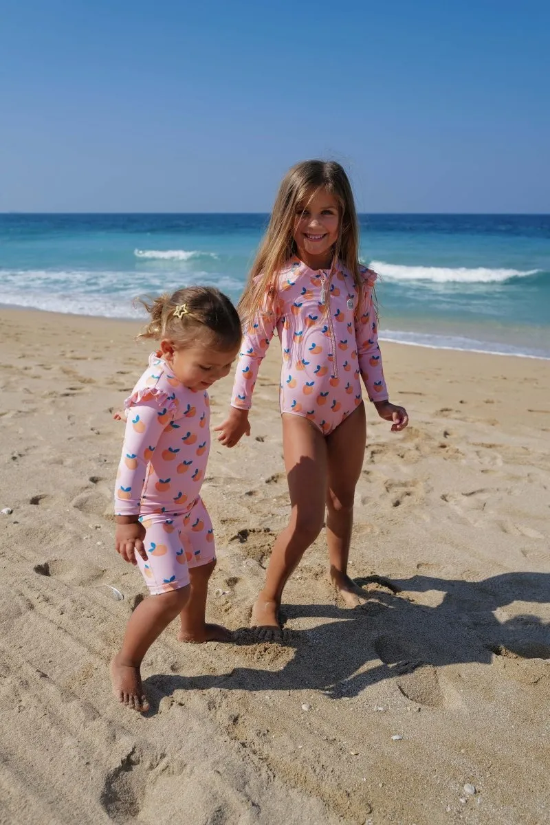 Girl swimsuit with Ruffles - Sweet Peach