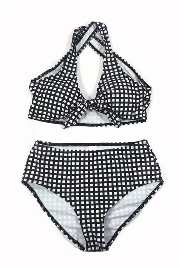 Girly Lace-Up Tartan Bikini