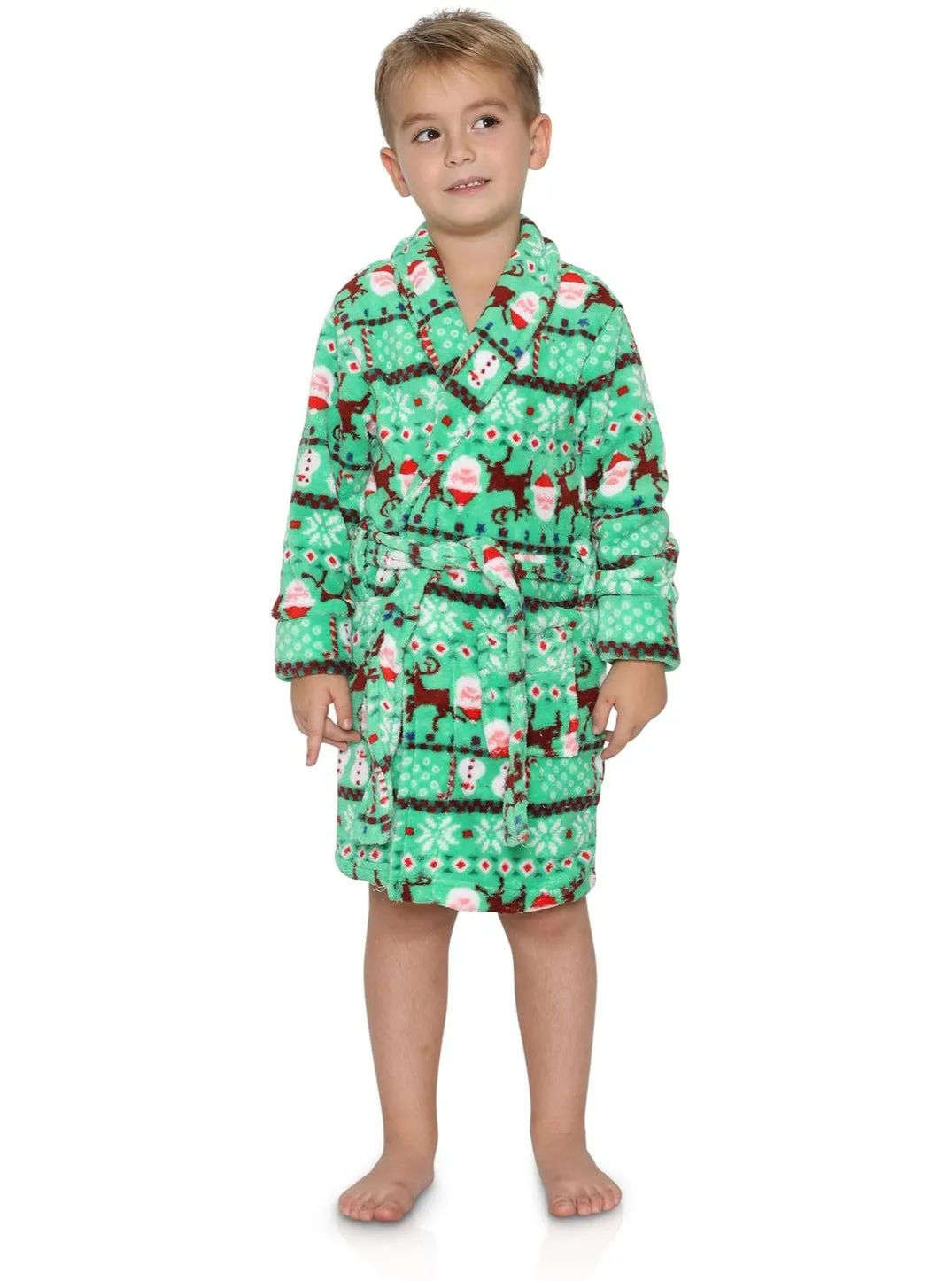 Green Fairasile Santa Belted Robe for Boys