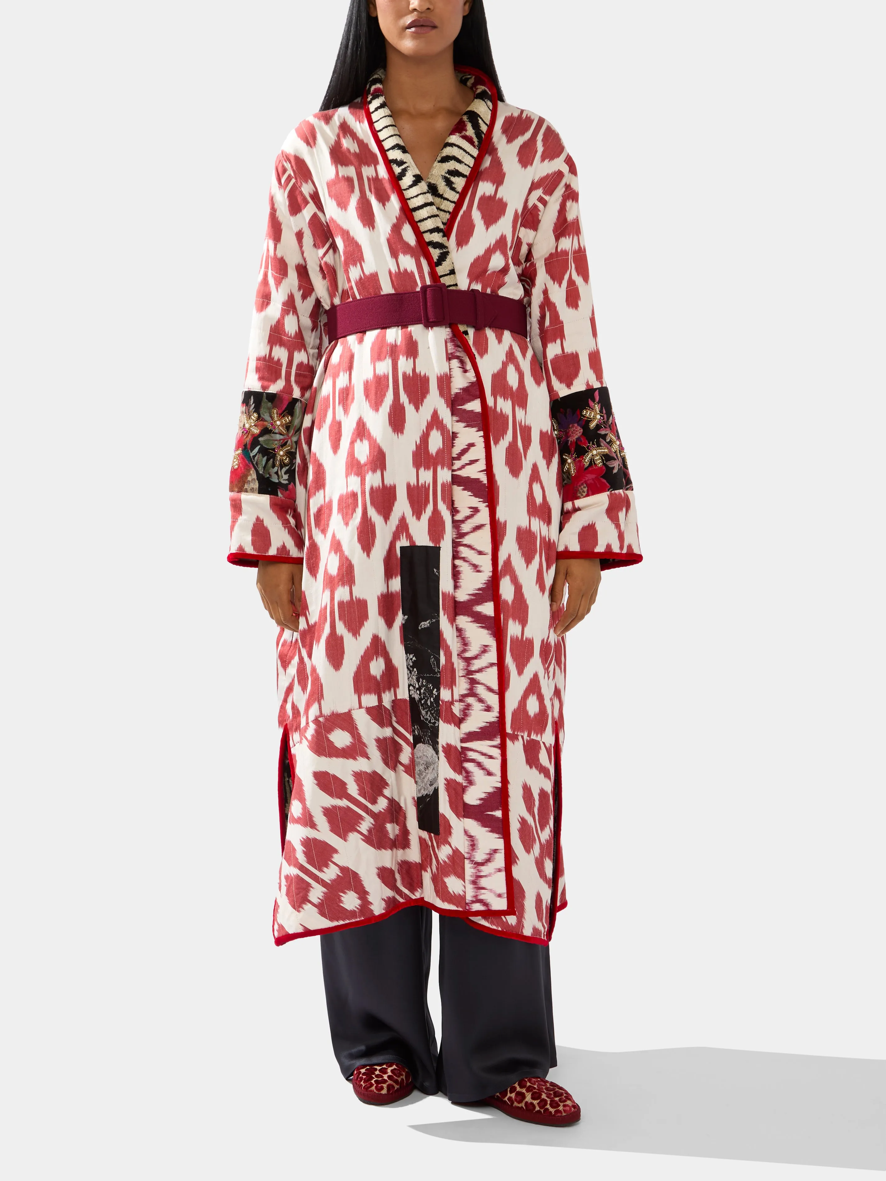 Hand-Loomed Ikat Velvet Reversible Robe  | One Size
