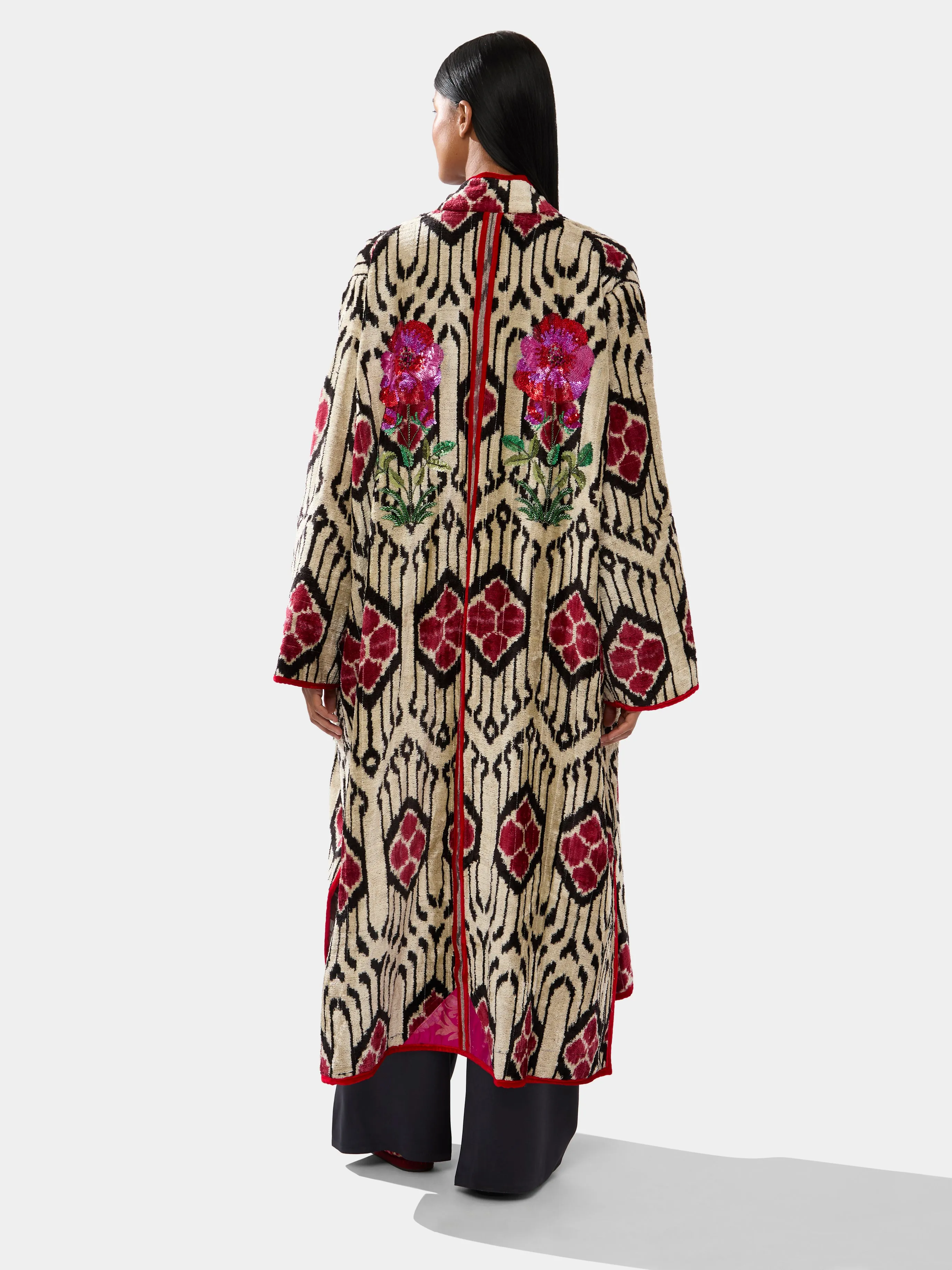 Hand-Loomed Ikat Velvet Reversible Robe  | One Size