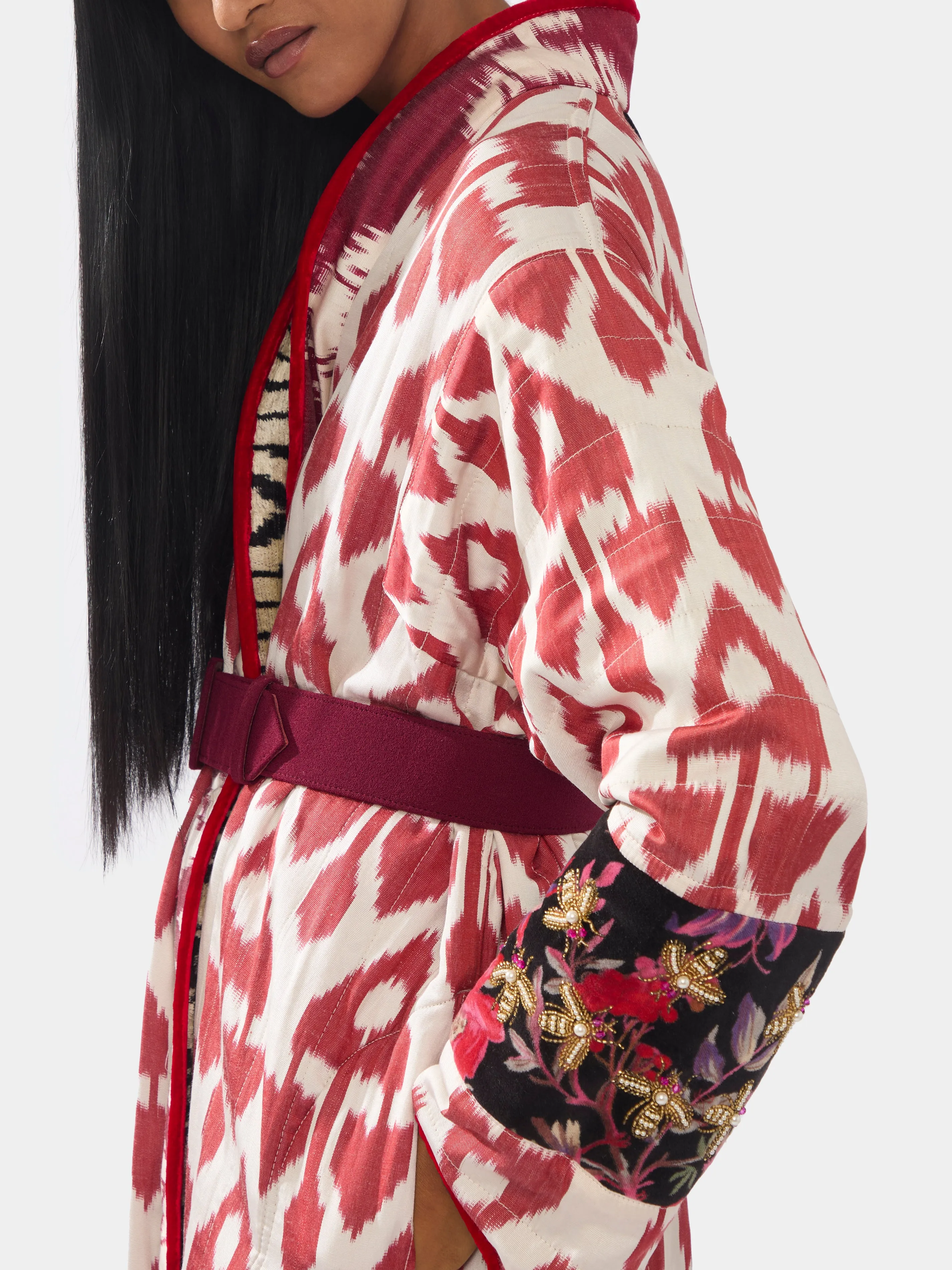 Hand-Loomed Ikat Velvet Reversible Robe  | One Size