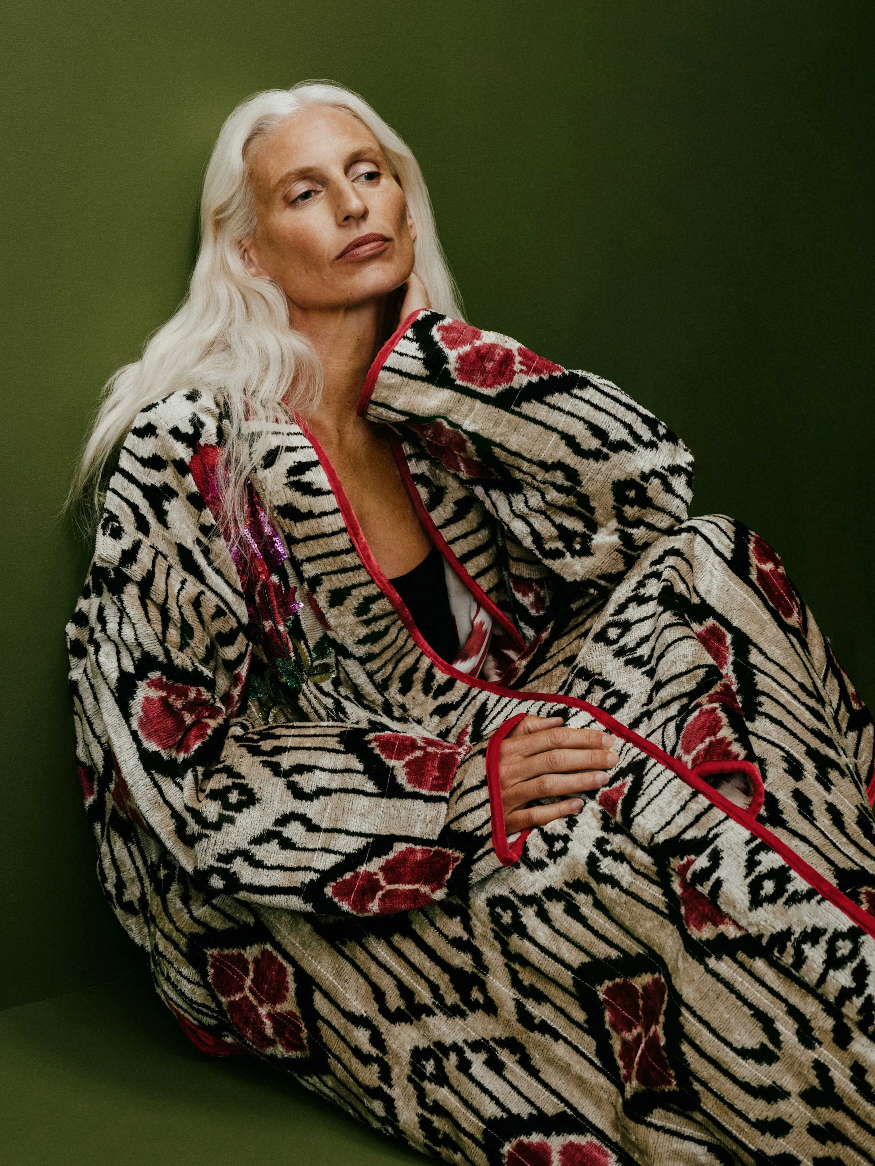 Hand-Loomed Ikat Velvet Reversible Robe  | One Size