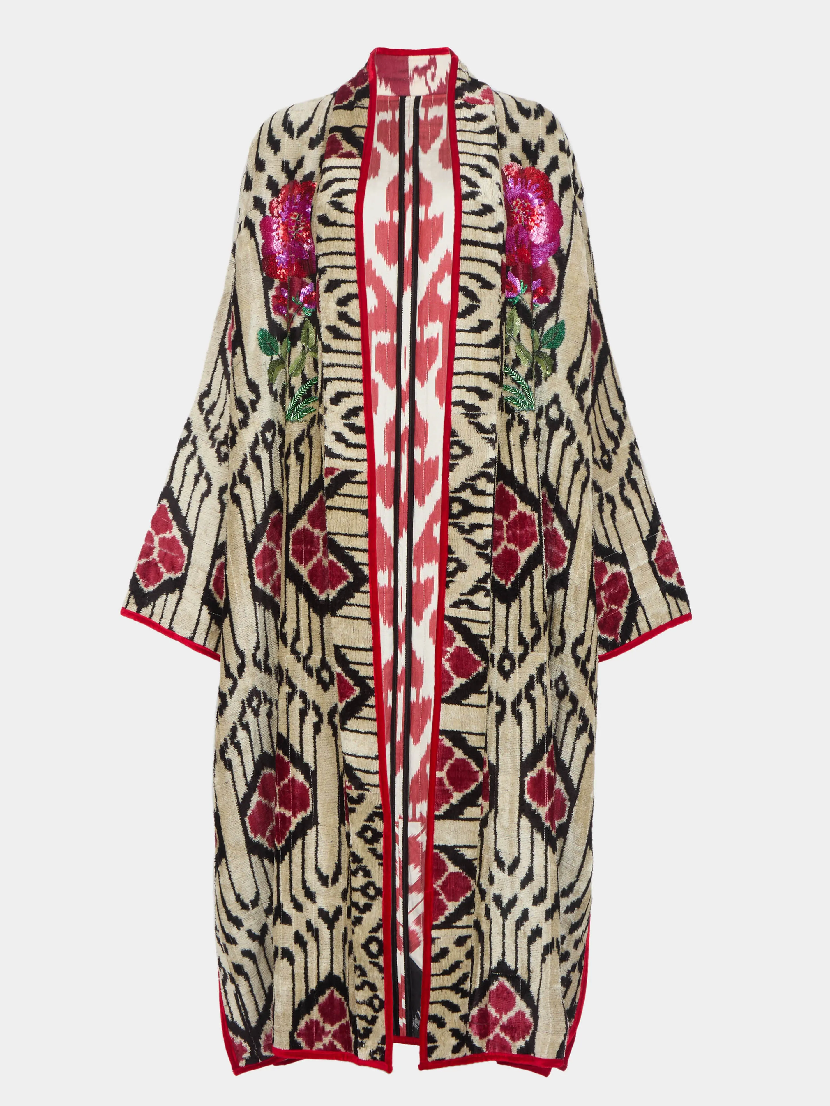 Hand-Loomed Ikat Velvet Reversible Robe  | One Size