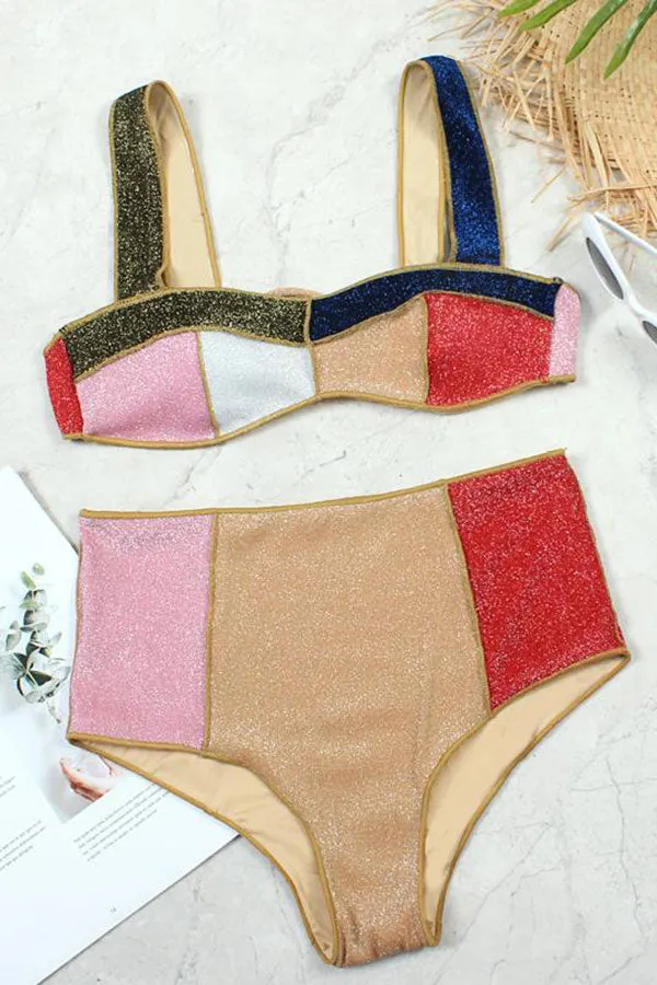 High Waist Color Block  Smart  Bikini