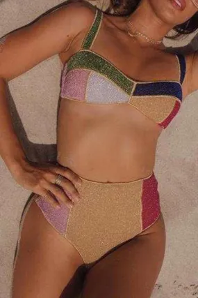 High Waist Color Block  Smart  Bikini