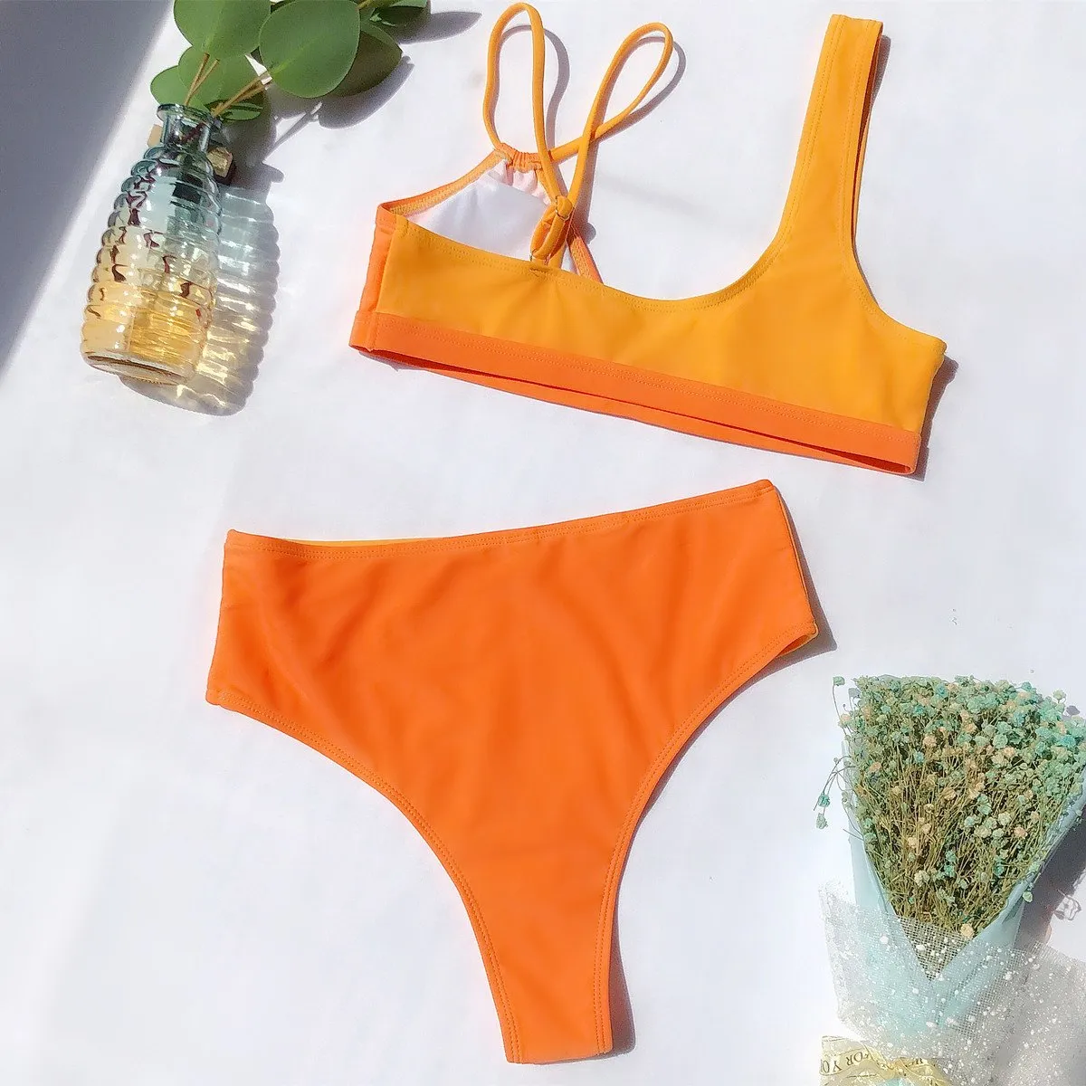 Hit Color Patchwork High Waist Bikini
