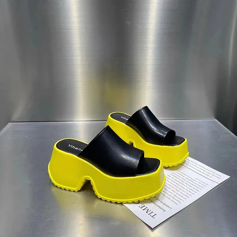 Hnzxzm Designer Summers Chunky Women Slippers Fashion Elegant Open Toe Platform Thick Heel Slides Ladies Outdoor Beach Sandalias