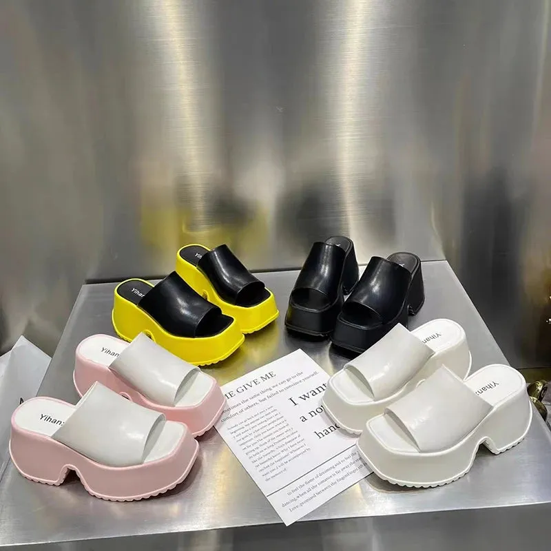 Hnzxzm Designer Summers Chunky Women Slippers Fashion Elegant Open Toe Platform Thick Heel Slides Ladies Outdoor Beach Sandalias