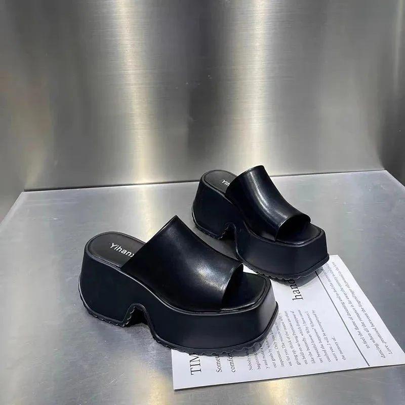 Hnzxzm Designer Summers Chunky Women Slippers Fashion Elegant Open Toe Platform Thick Heel Slides Ladies Outdoor Beach Sandalias