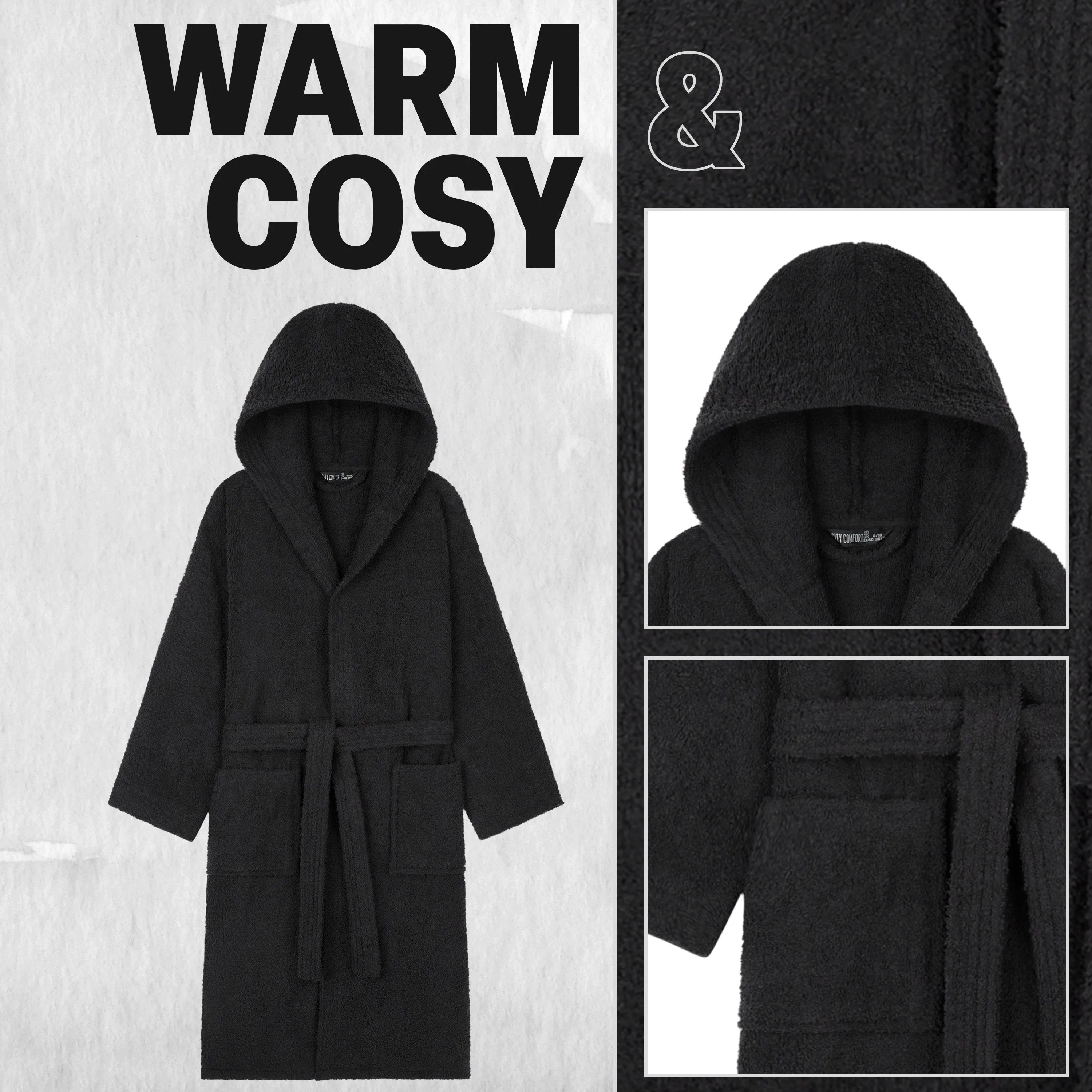 Hooded Bath Robes for Women - Absorbent Cotton Terry Towelling Bathrobe