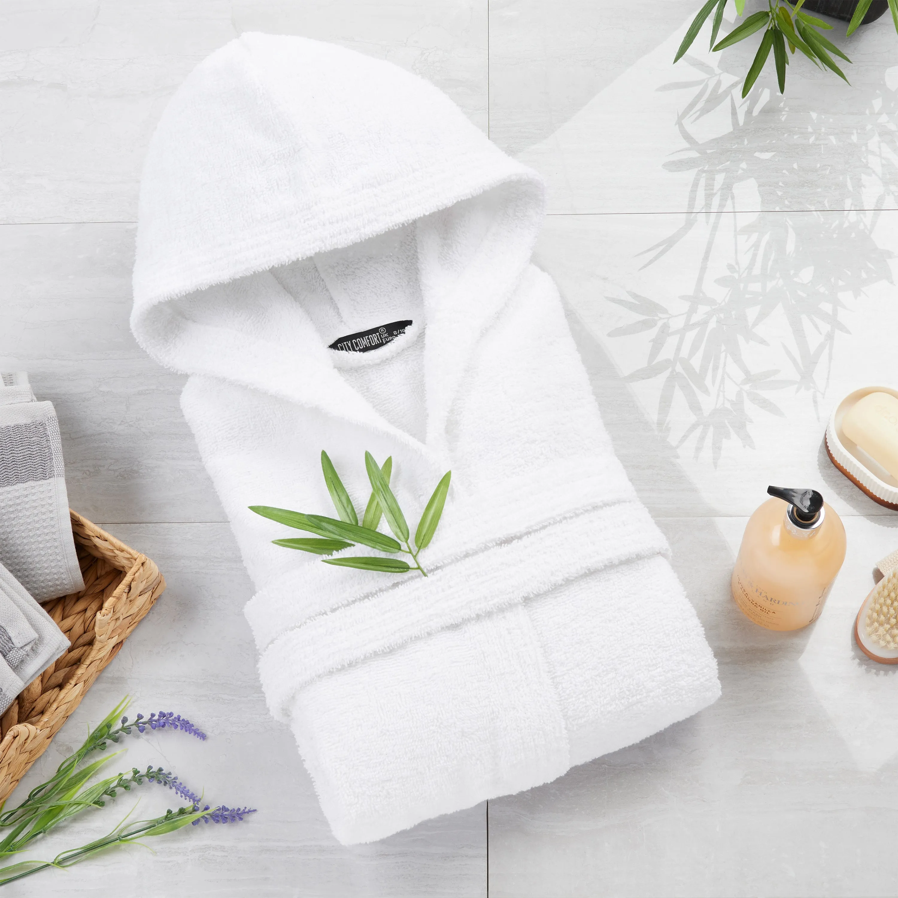 Hooded Bath Robes for Women - Absorbent Cotton Terry Towelling Bathrobe