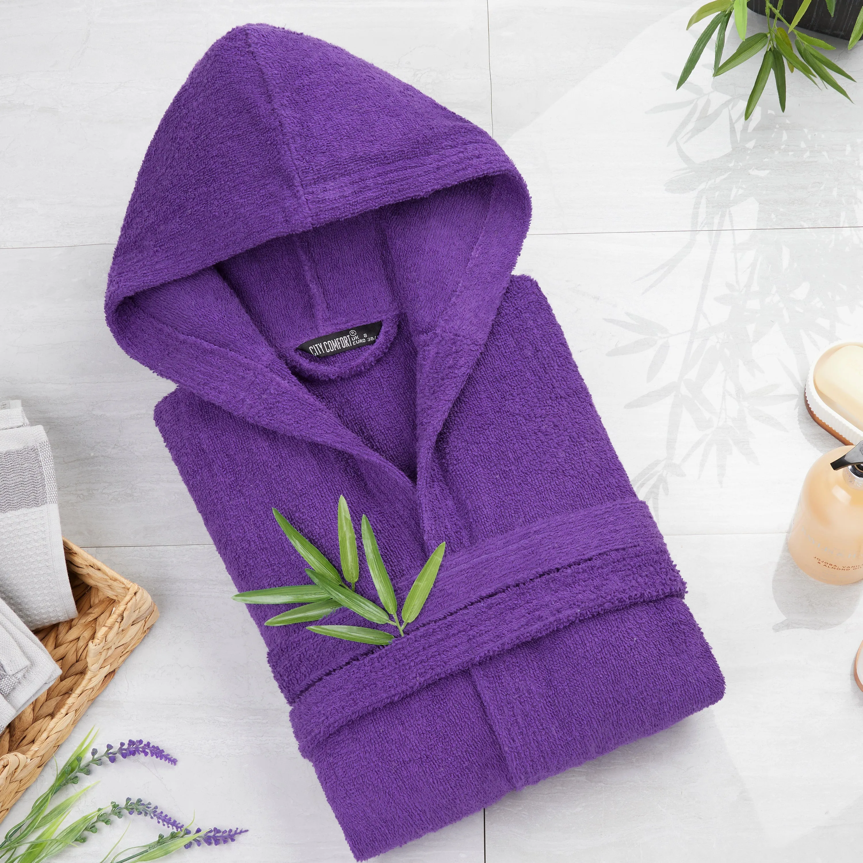 Hooded Bath Robes for Women - Absorbent Cotton Terry Towelling Bathrobe