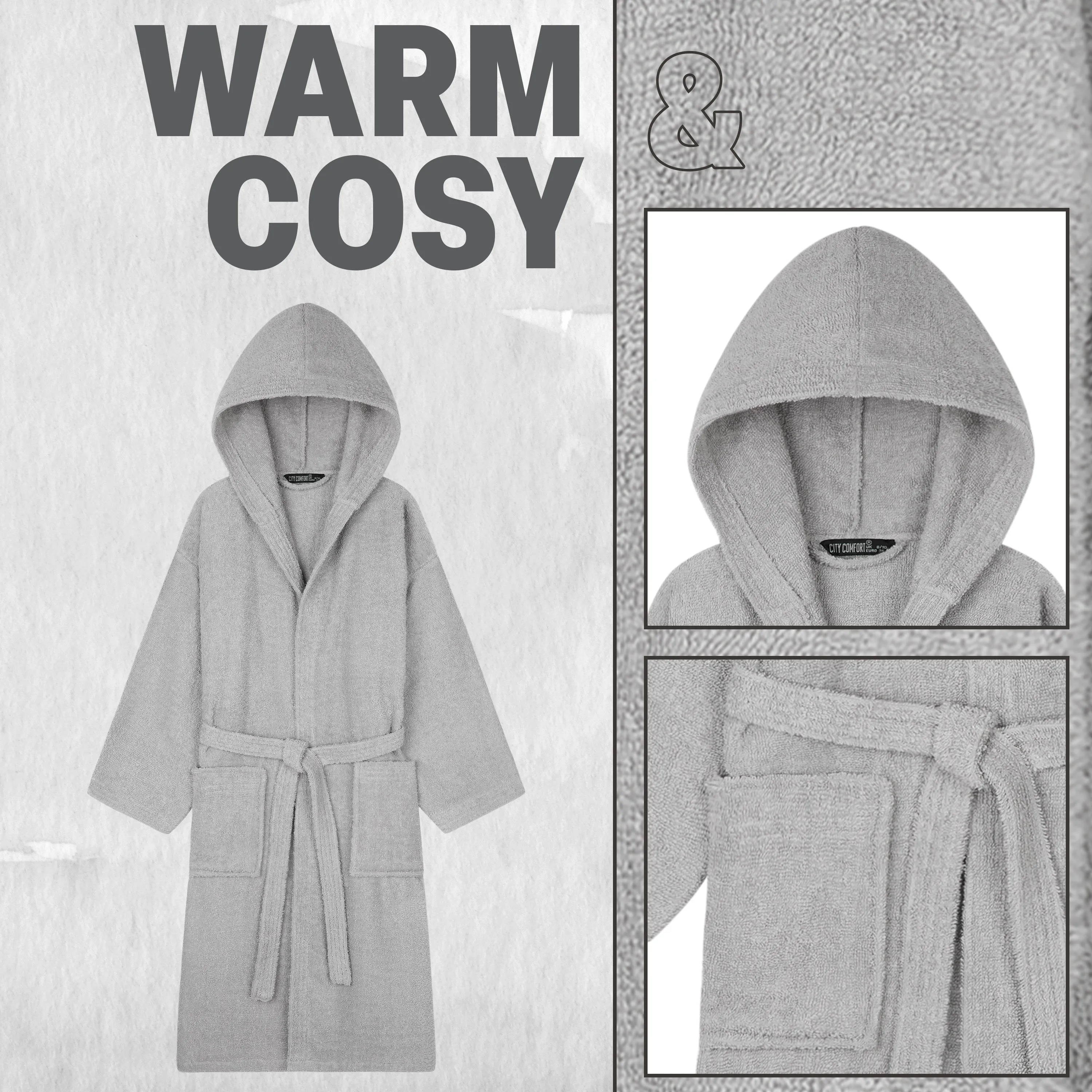 Hooded Bath Robes for Women - Absorbent Cotton Terry Towelling Bathrobe