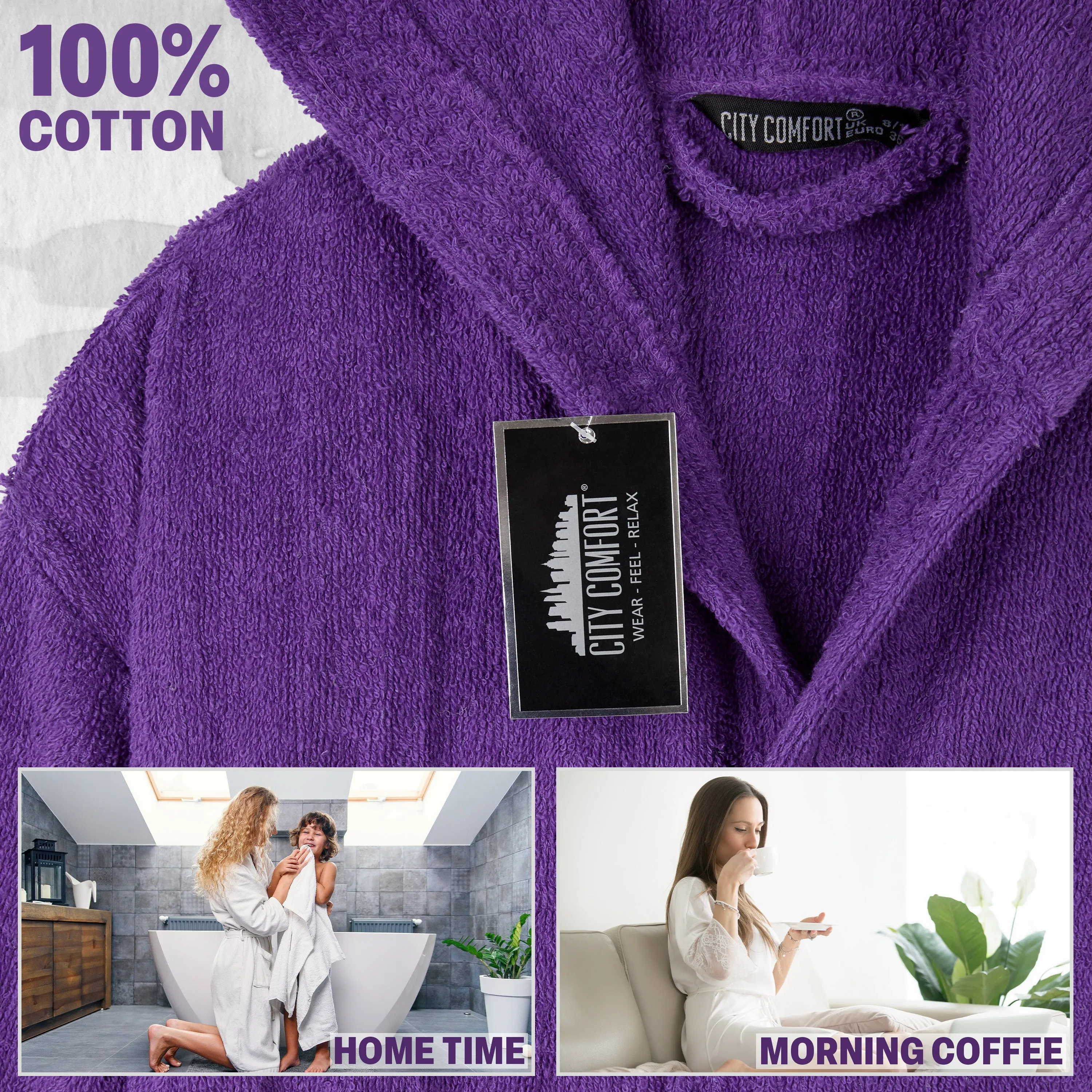 Hooded Bath Robes for Women - Absorbent Cotton Terry Towelling Bathrobe